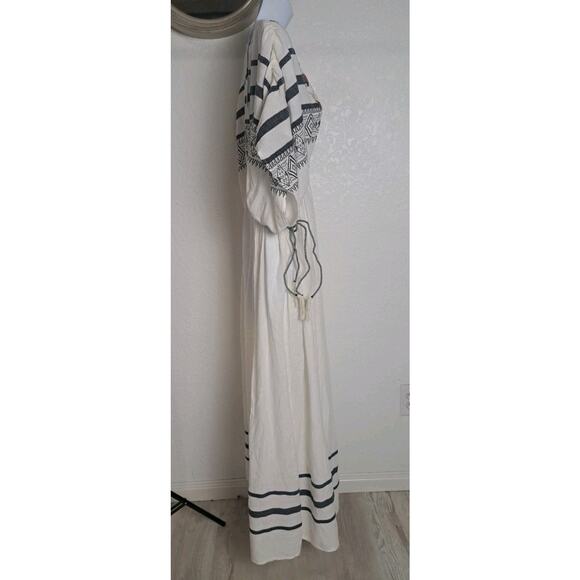 ZARA Boho Kaftan Dress Ecru Beaded XS/S Maxi Adjustable Waist Gypsy Festival - Picture 9 of 14